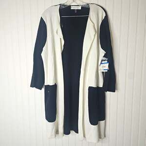Kasper Women's XL Black/Ivory Colorblock Open Front Cardigan Sweater Knit
